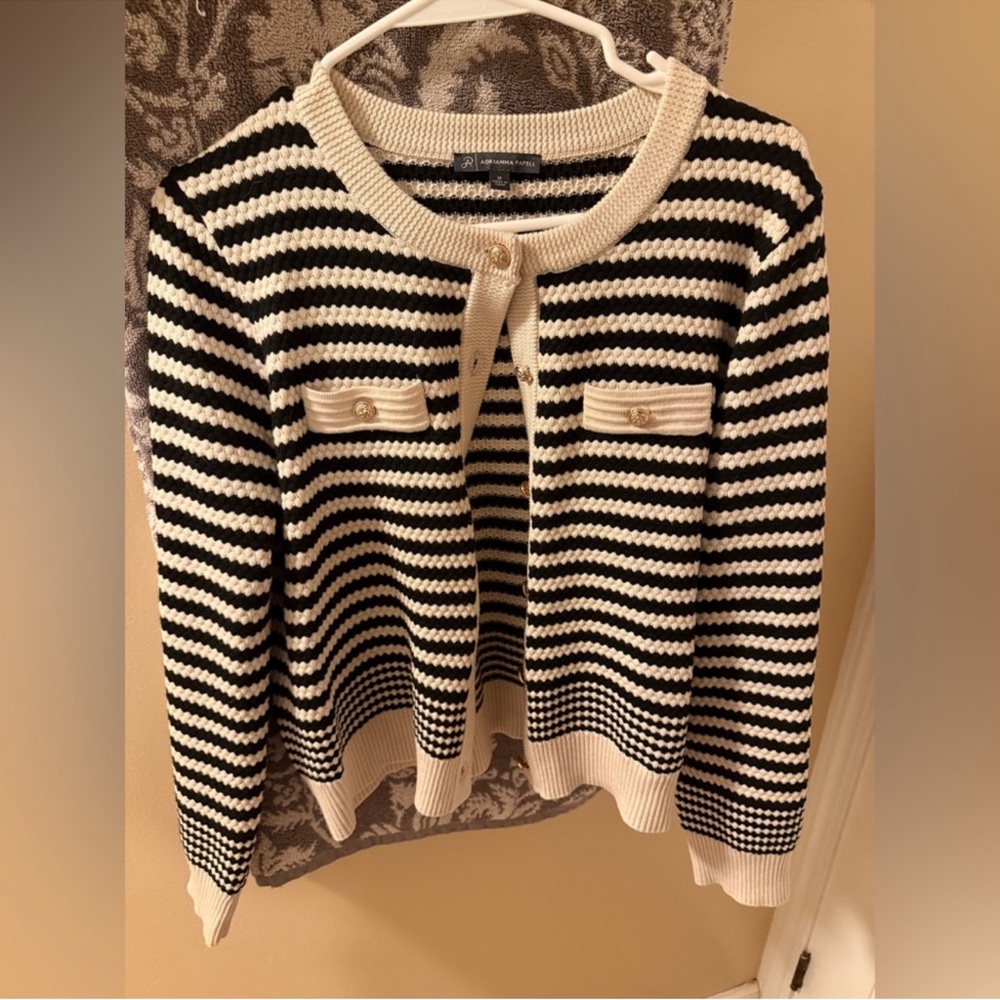 Adrianna Papell Black and Cream
Striped Cardigan